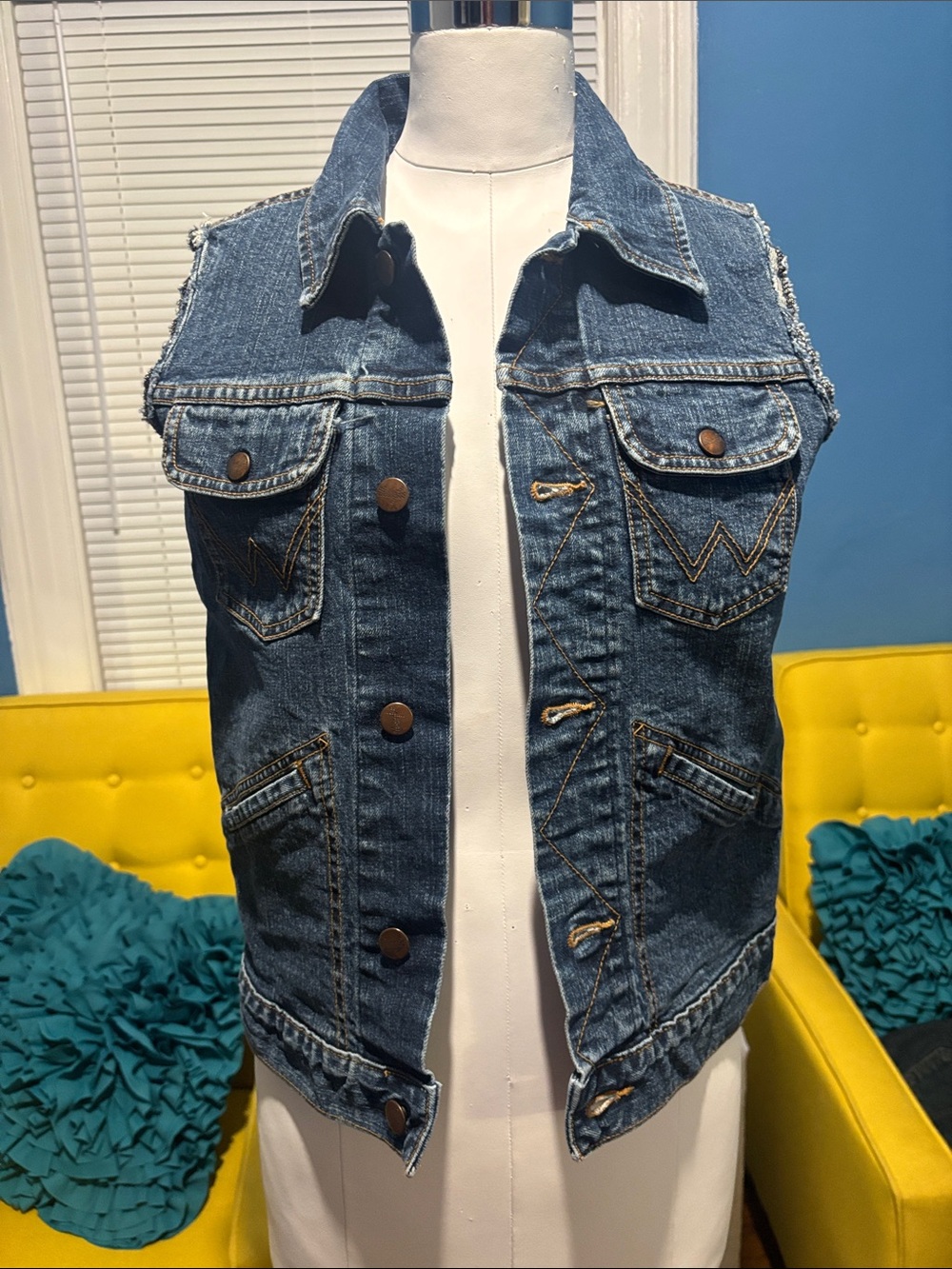 Wrangler Dark Blue Denim Vest with Button Front
